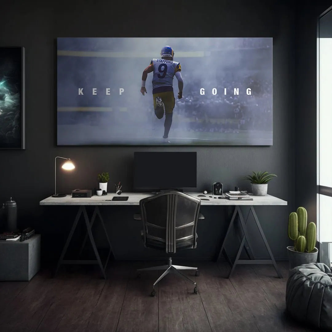 Low-angle perspective highlighting the fog and dynamic movement in Matthew Stafford - Keep Going.