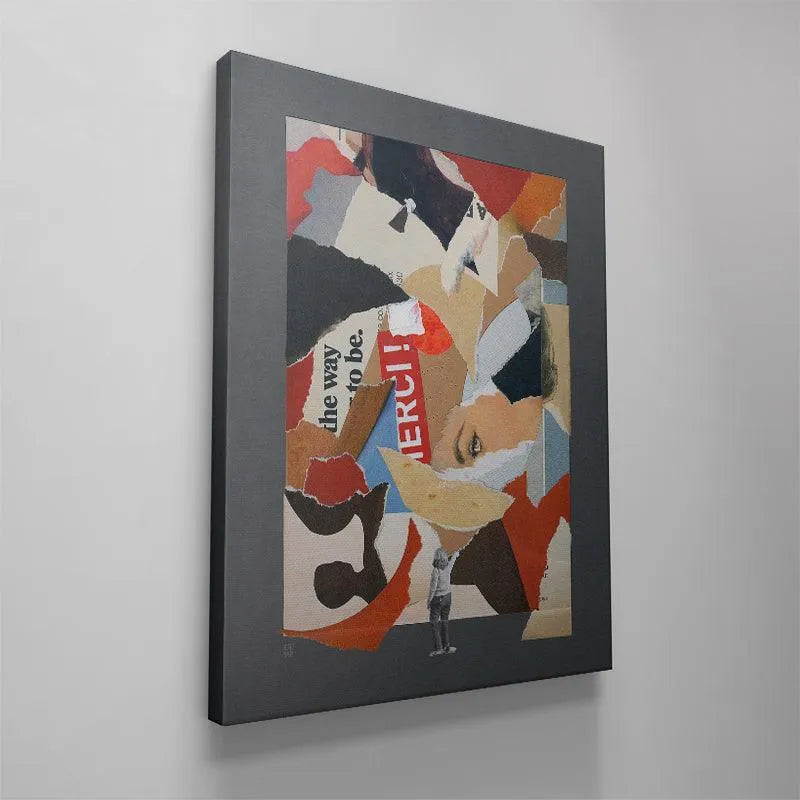 The dark grey outer frame contrasting beautifully with the vibrant orange and red tones in the "Merci" collage.