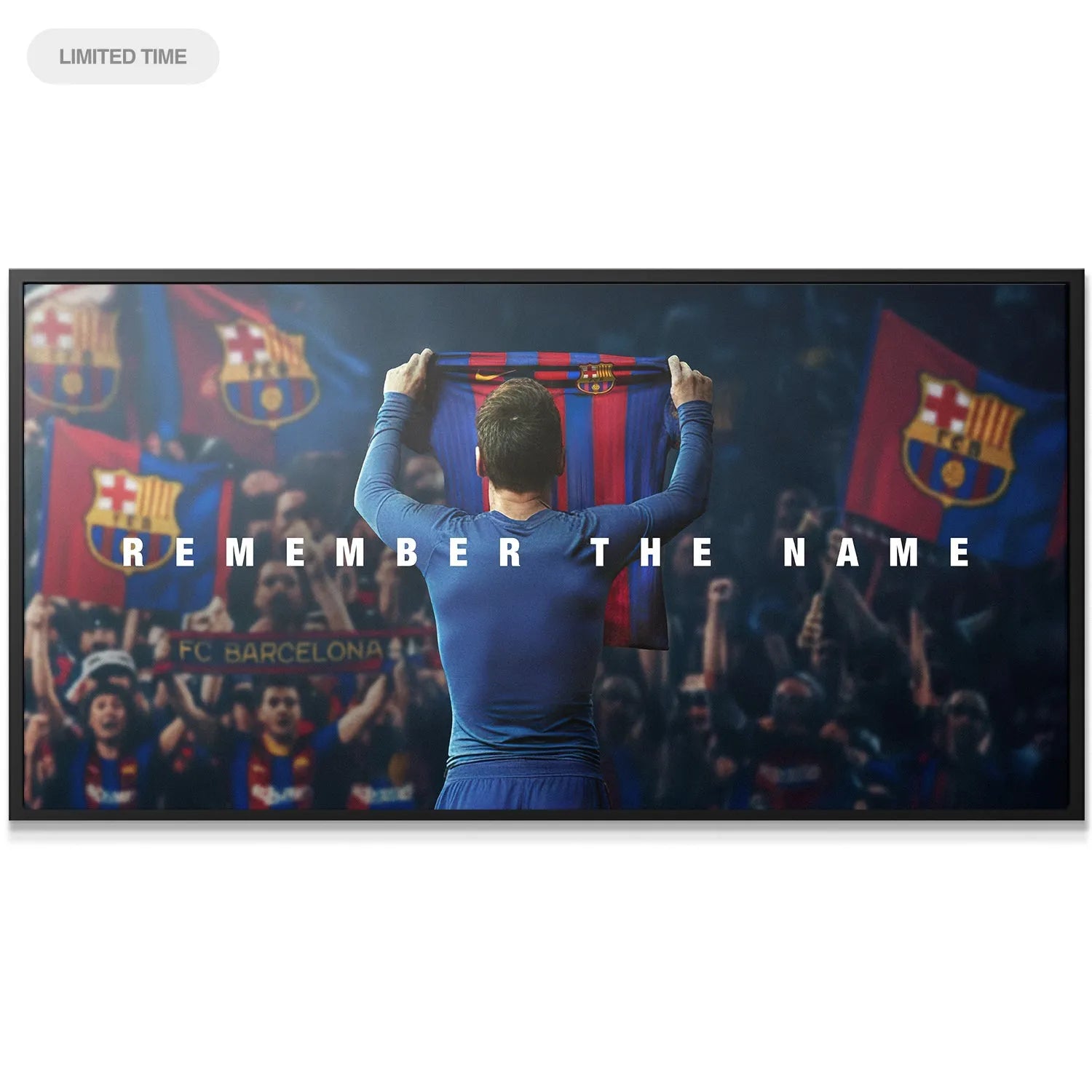 Close-up texture detail of the jersey fabric Messi is holding up in the 'Messi - Remember The Name' artwork.
