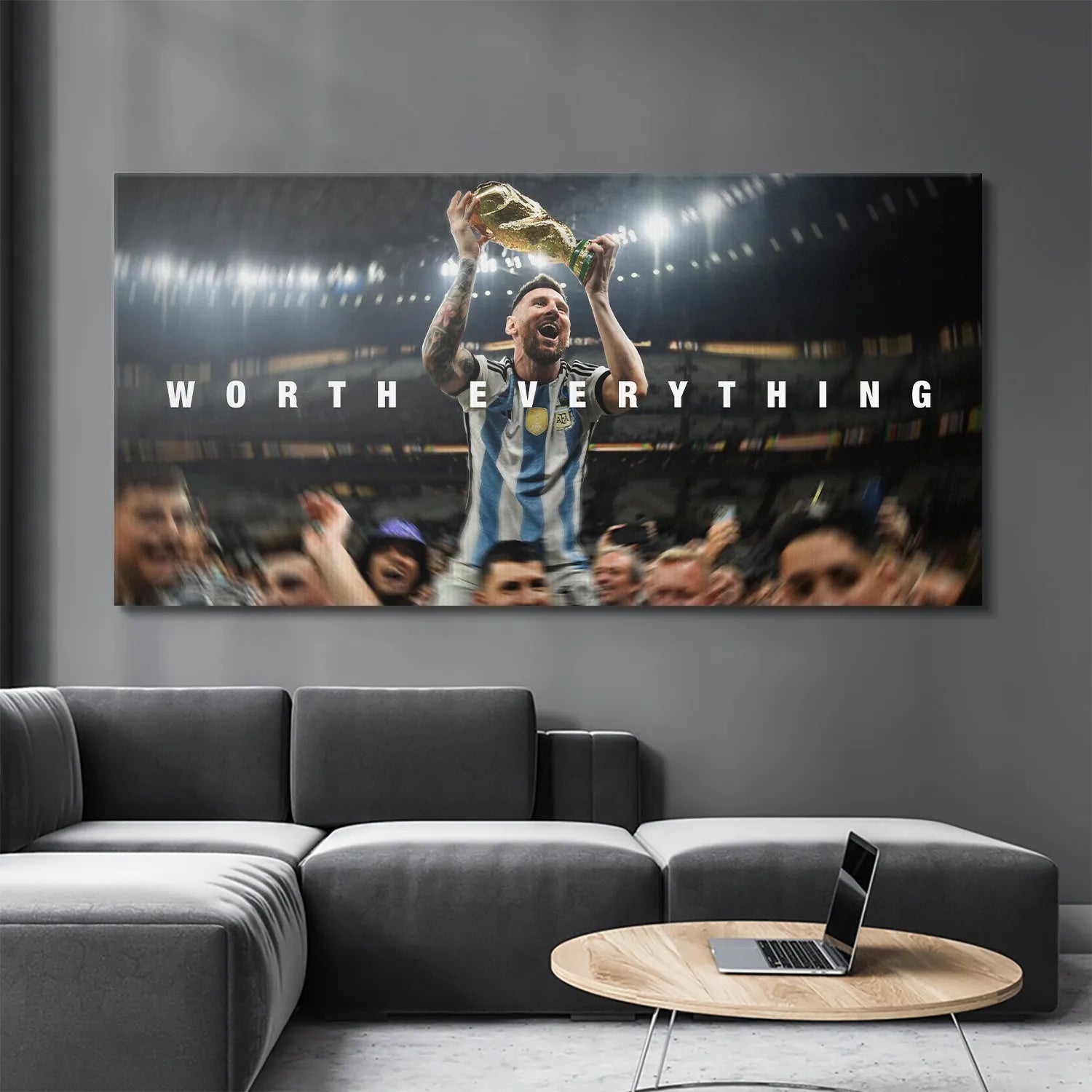 Detailed texture view of the canvas material showcasing the phrase 'Worth Everything' overlay.