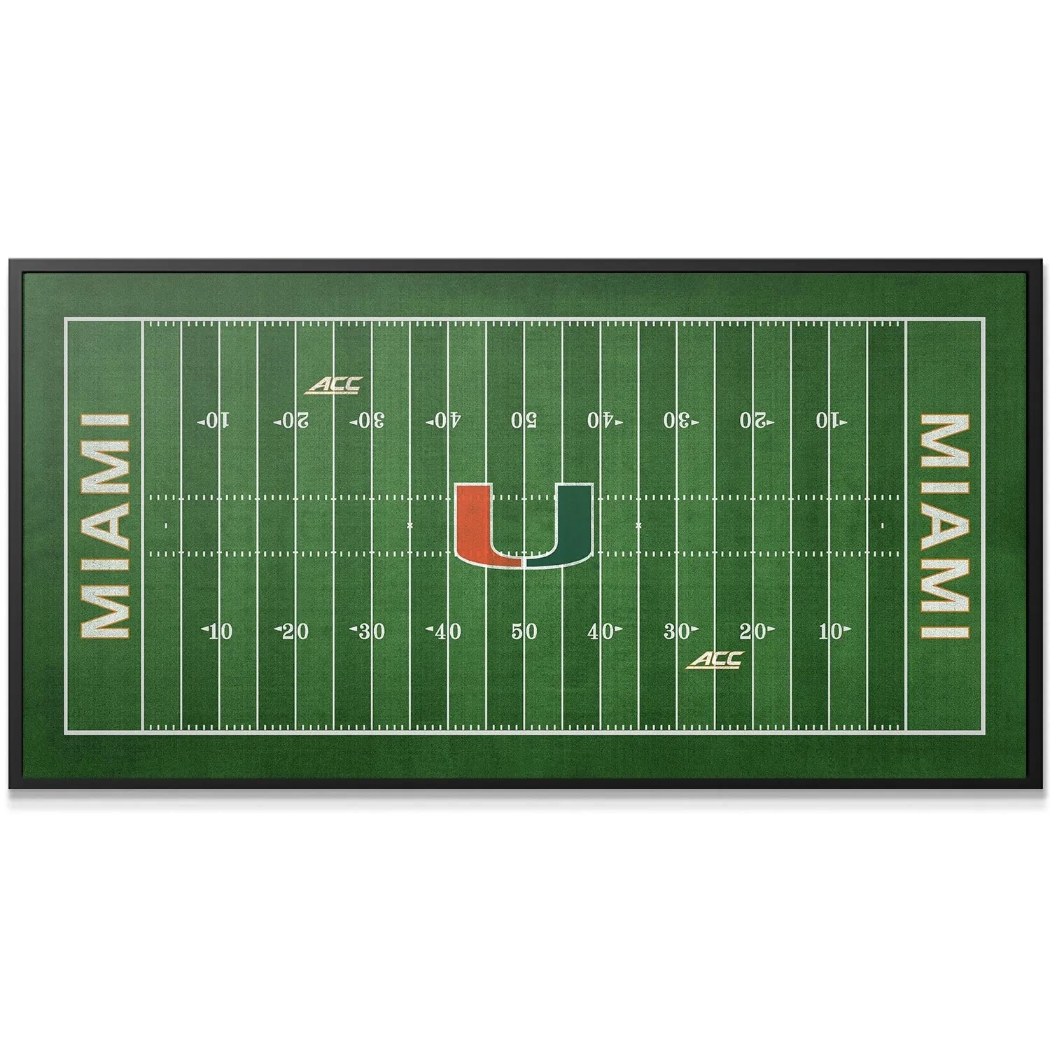 Detailed close-up showing the 50-yard line and 'U' logo centerpiece on the Miami - Full Field.