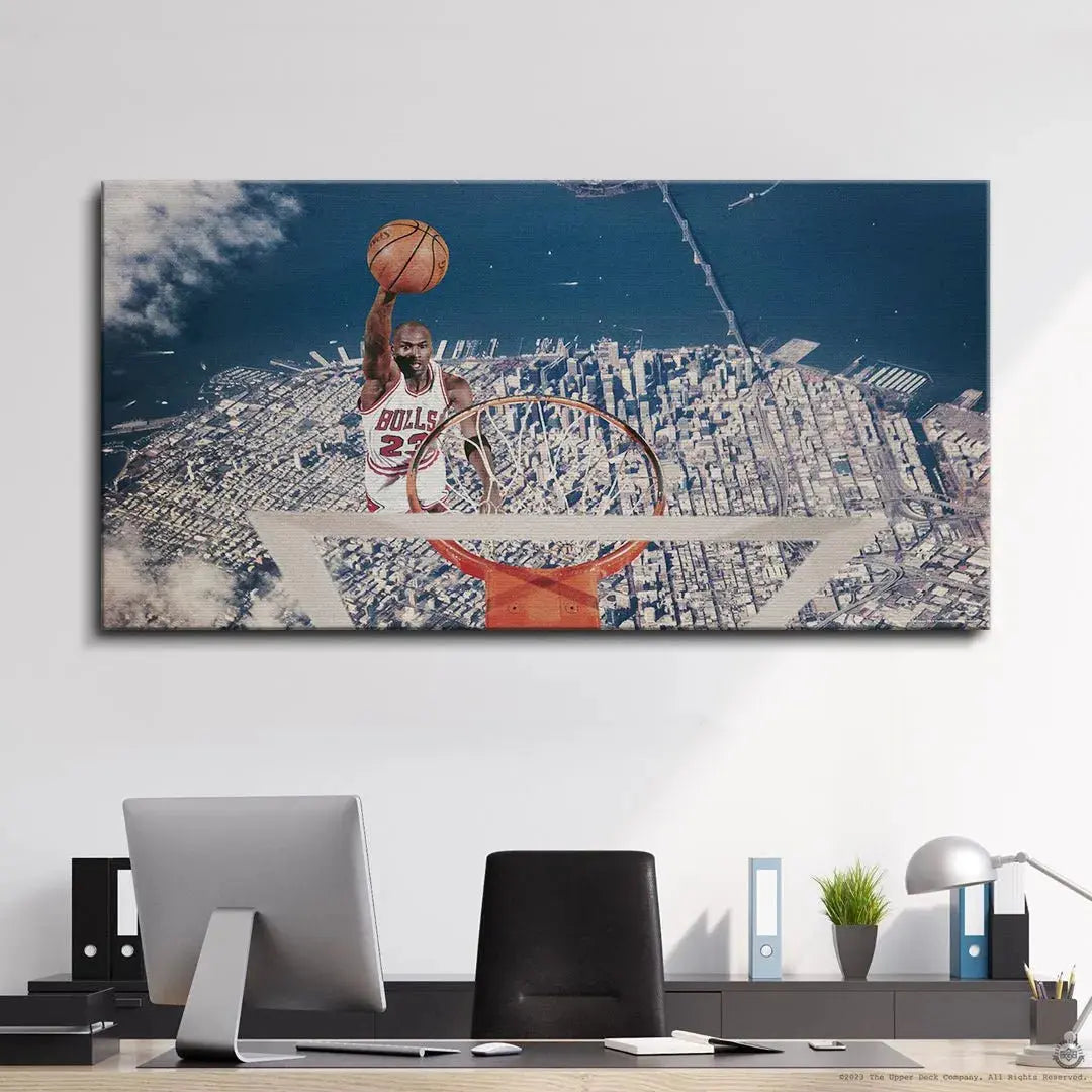 Detailed shot of the Chicago Bulls #23 jersey worn in the Michael Jordan - Birds Eye artwork.
