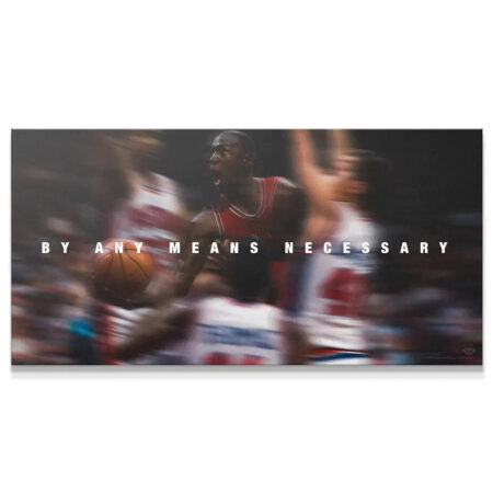 Panoramic view of the basketball action shot "Michael Jordan - By Any Means Necessary" wall art.