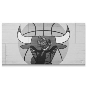 Overhead view of Michael Jordan - Center Court canvas showing MJ #23 above the Bulls logo in monochrome.