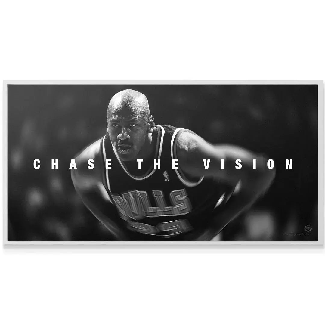Wide-angle inspirational poster featuring Michael Jordan - Chase The Vision text prominently displayed beneath the player.