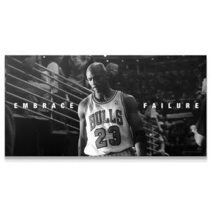 Michael Jordan – Embrace Failure Wall Art Full panoramic shot of the motivational Michael Jordan - Embrace Failure banner in a striking black and white aesthetic.