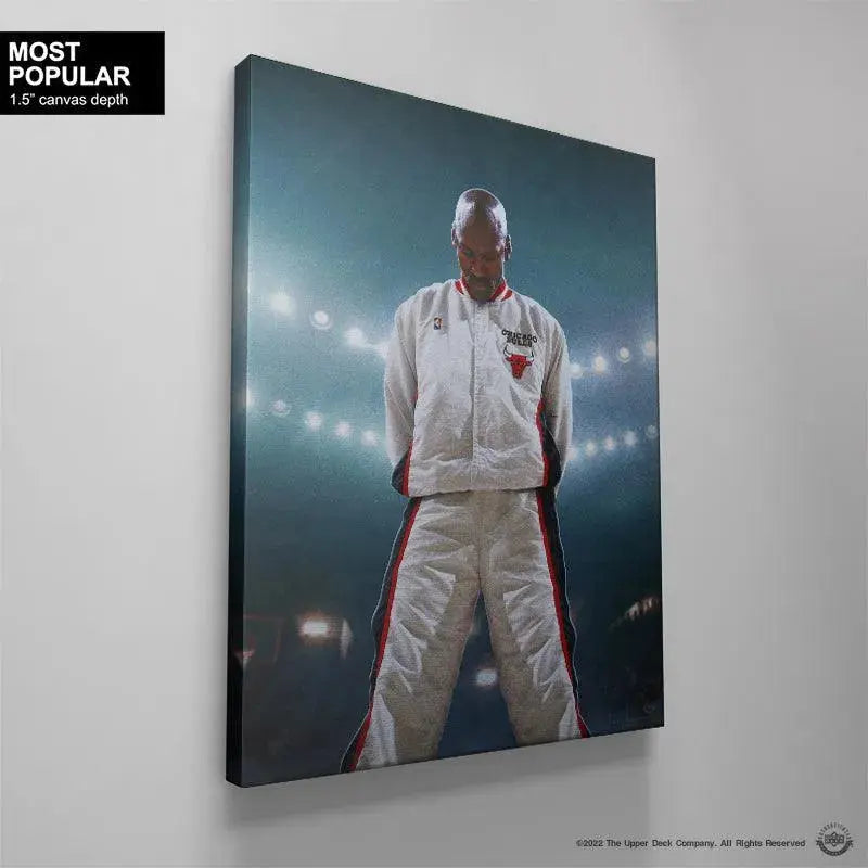 Mid-shot of Michael Jordan - Encore showing the red and black stripes on the pants and jacket.