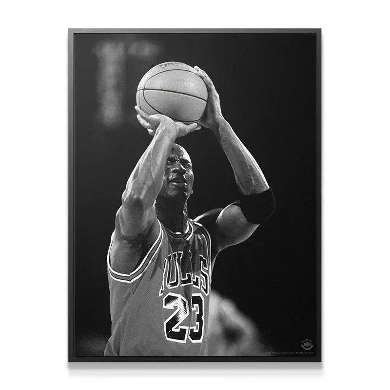 Full view of the iconic NBA shot featured in the 'Michael Jordan - Eyes Closed' poster art.