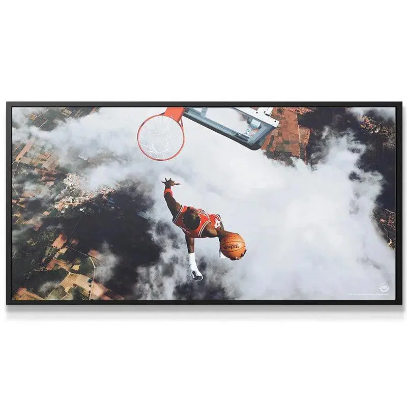 Close-up detail of Michael Jordan - Flight Test focusing on the textured Wilson basketball and Jordan's hand reaching the rim.