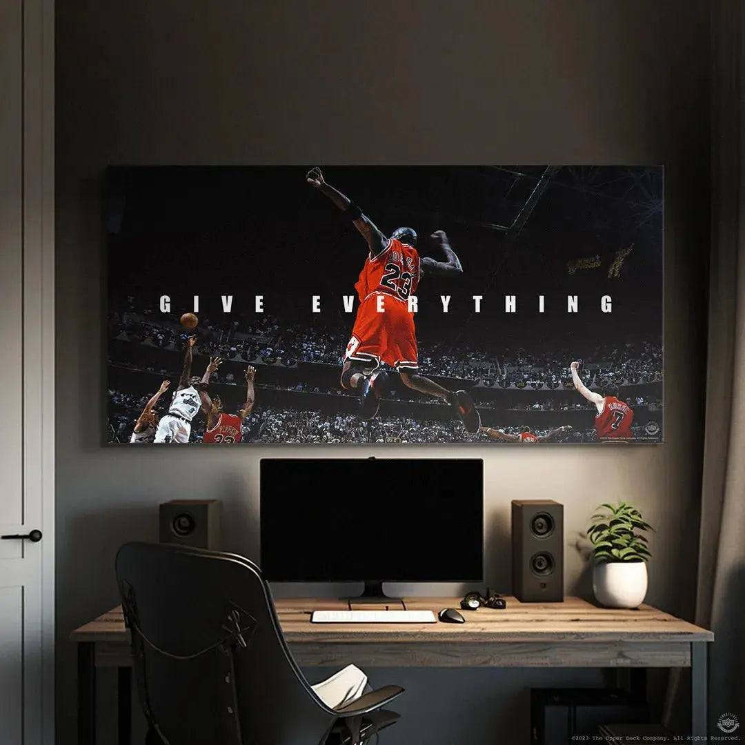 Texture and finish detail of the high-quality canvas print featuring the dramatic action of Michael Jordan - Give Everything.