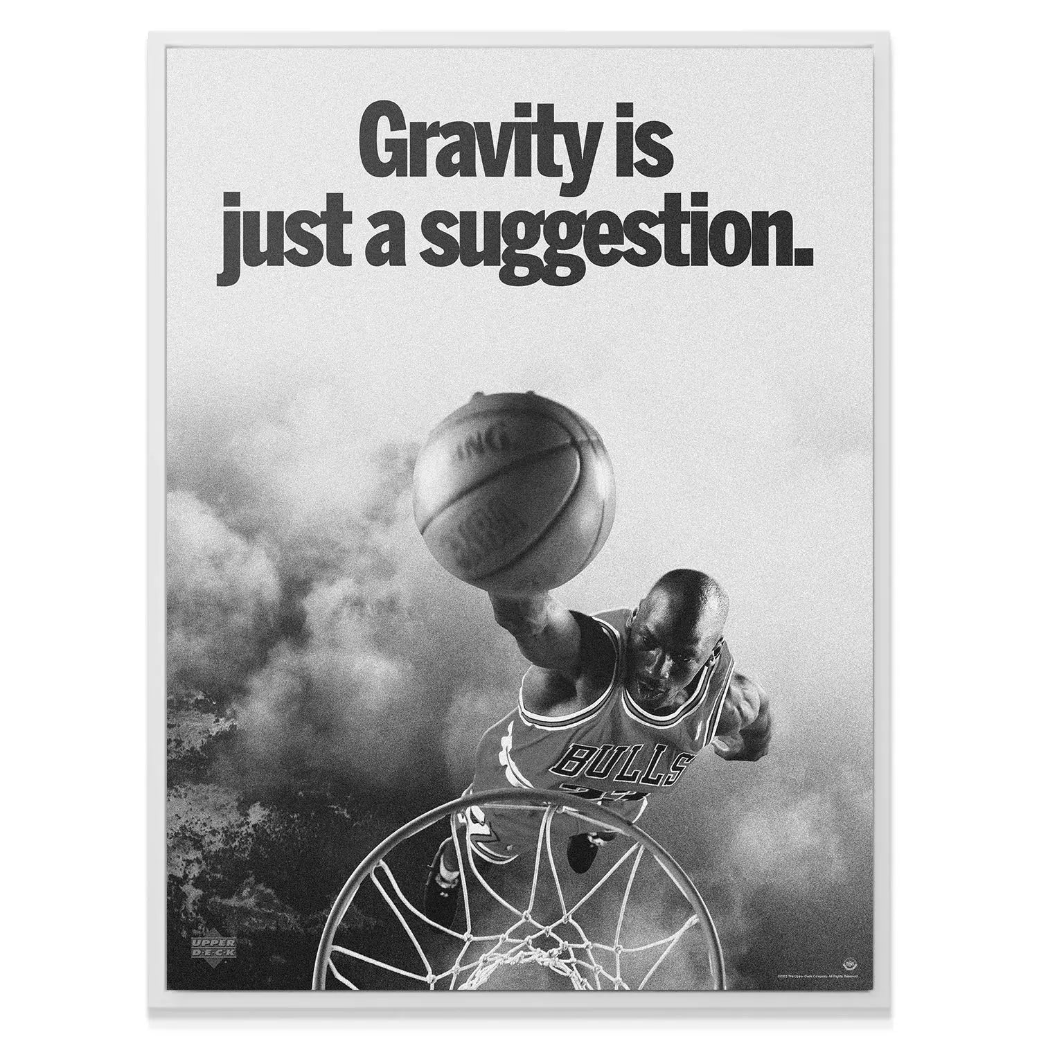 Textured archival print displaying the famous basketball quote: Gravity Is Just A Suggestion, Michael Jordan artwork.