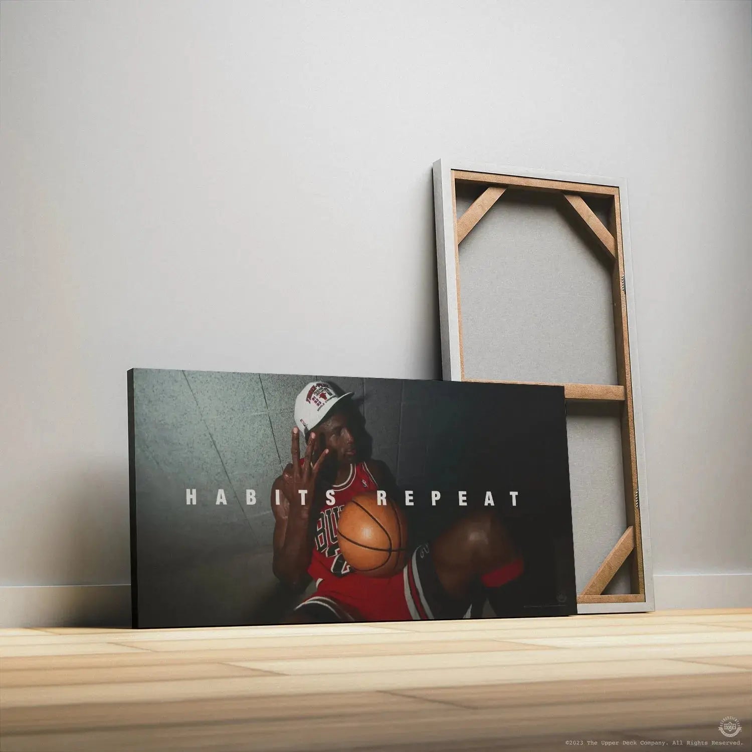 Alt text for the graphic design featuring the stark white lettering over the dark background: 'Michael Jordan - Habits Repeat'.