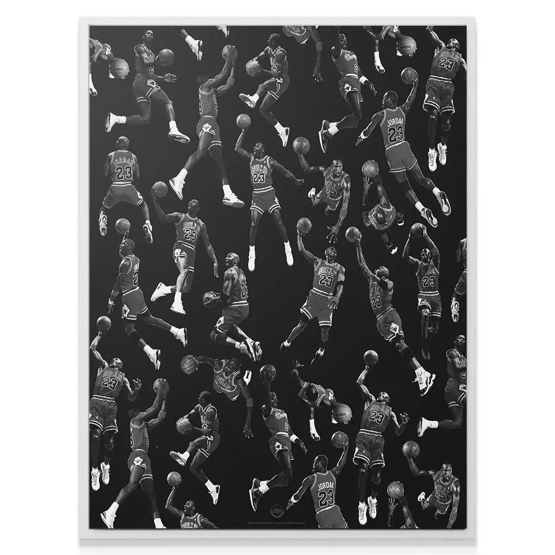 A corner detail showing the texture and deep black background of the Michael Jordan - Infinity poster art.
