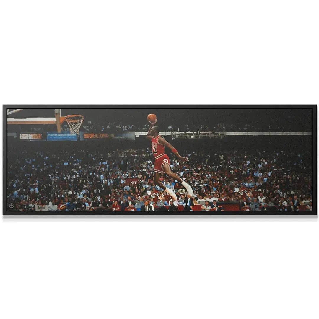 Wide-angle stadium view of Michael Jordan - Mid Flight highlighting the massive audience reaction and arena scale.