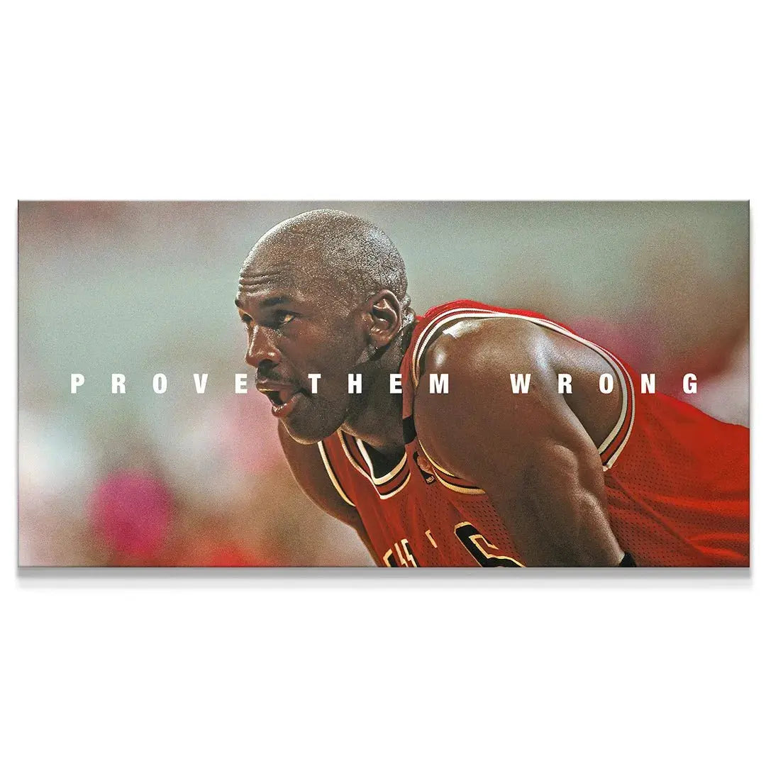 Lifestyle shot of the panoramic Michael Jordan - Mindset print mounted in a modern gym setting.