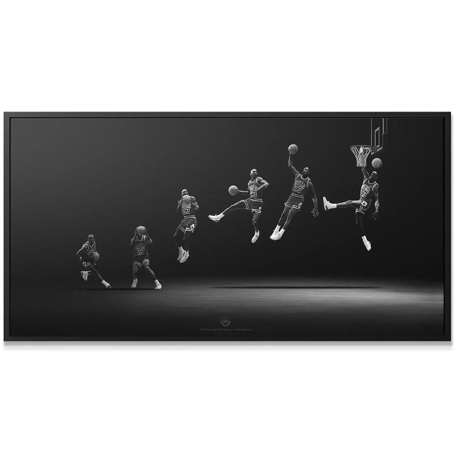 Detailed close-up of the final stages of the Michael Jordan - Motion layup near the basket.