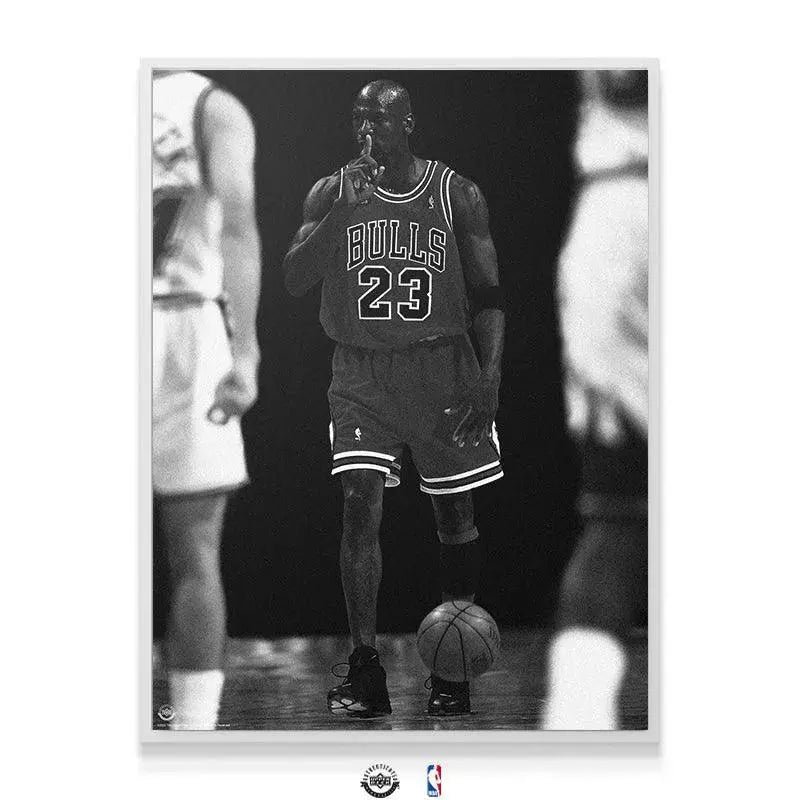Textured view of the canvas showing the Chicago Bulls #23 jersey fabric and high-contrast rendering for 'Michael Jordan - Quiet the Competition'.