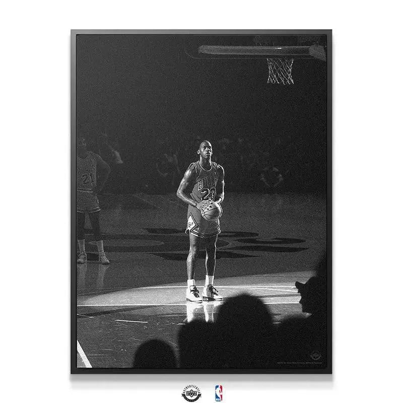 Close-up texture of the vintage basketball held by Michael Jordan - Spotlight during a critical game moment.