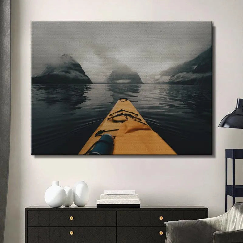 View from the water surface showing the kayak hull displacement while using robust Milford Paddles