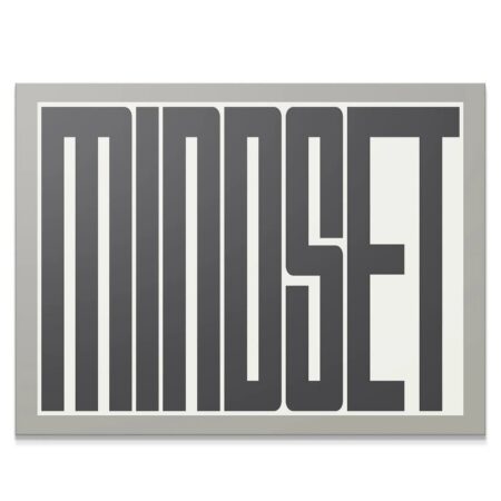 Full overhead view of the typographic 'Mindset' art print in a minimalist grey frame.