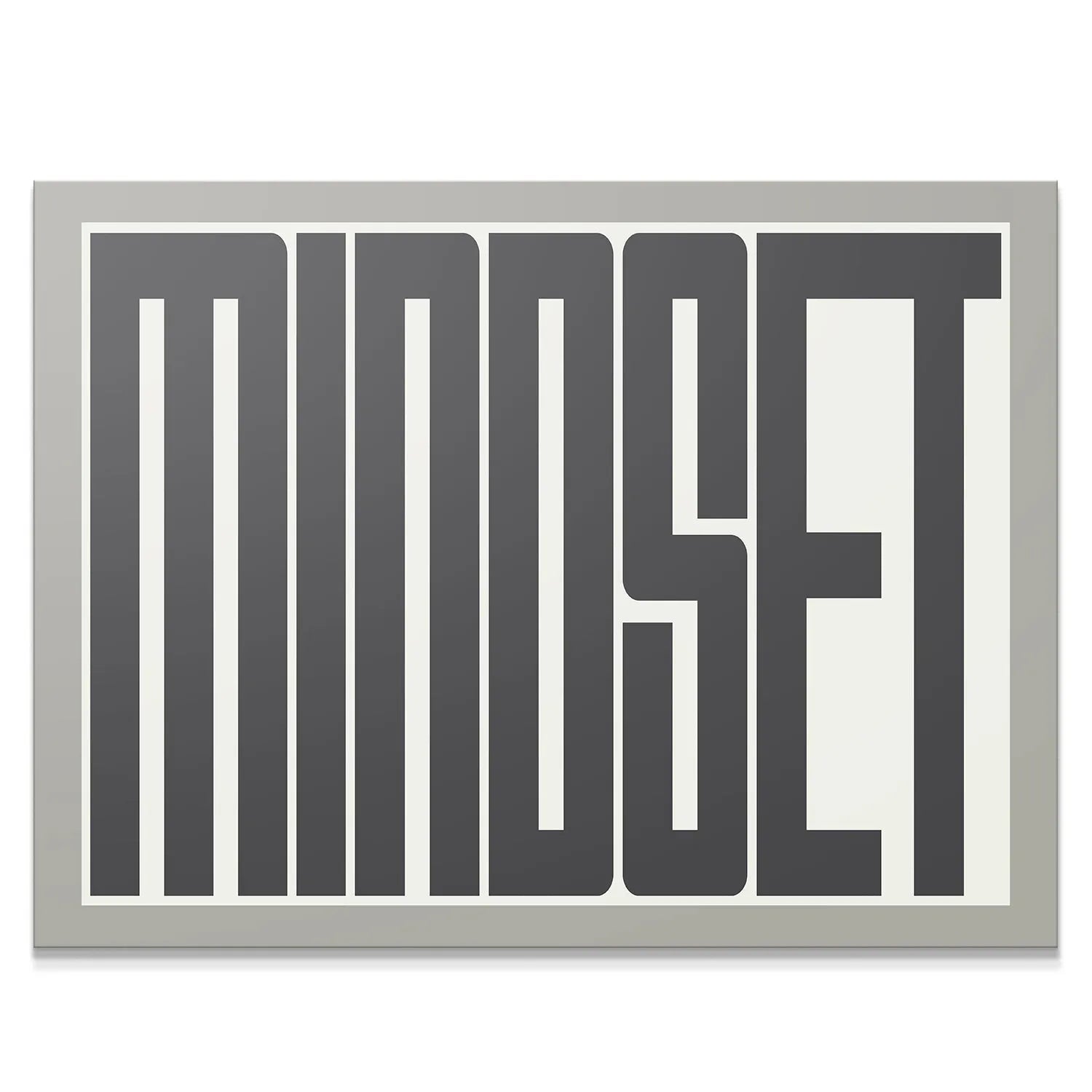 Full overhead view of the typographic 'Mindset' art print in a minimalist grey frame.