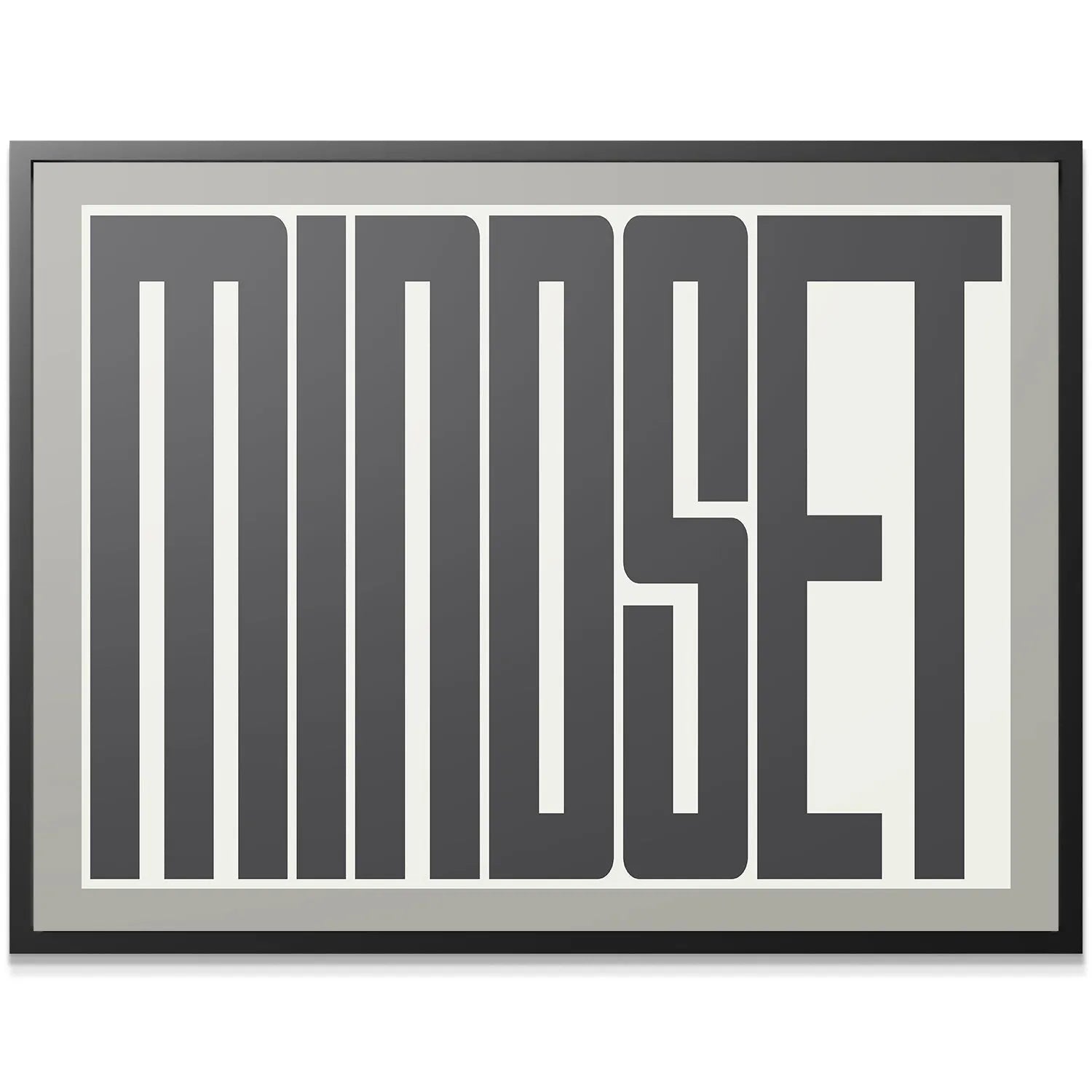 Close-up detail showing the crisp geometric edges of the 'M' in the Mindset typography.