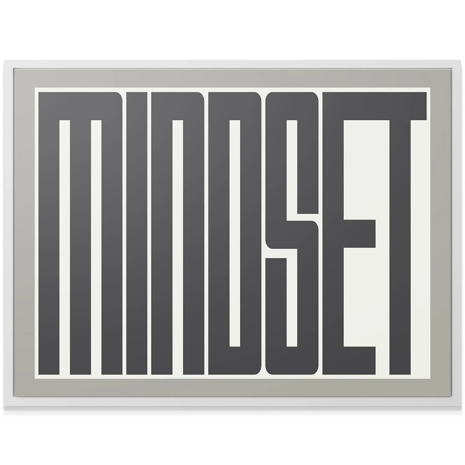 Lifestyle shot of the large Mindset canvas art hanging above a sleek, modern desk setup.
