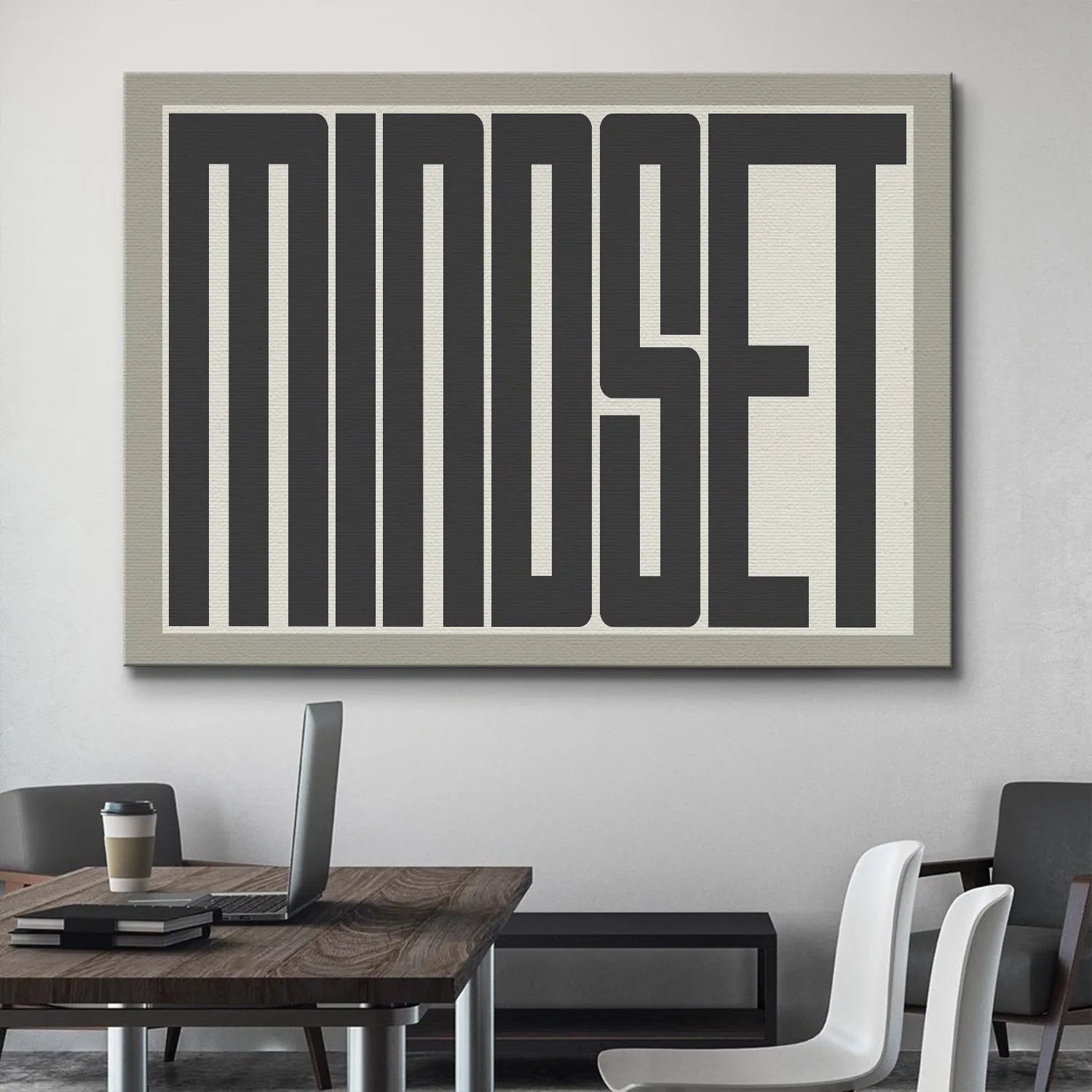 Corner perspective of the framed Mindset poster, emphasizing the depth and material quality.