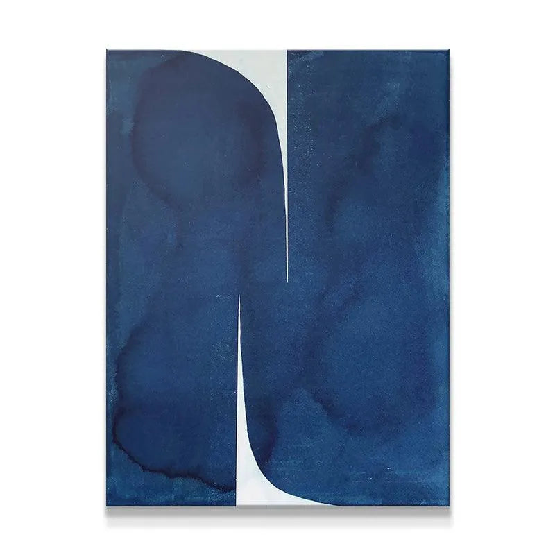 Full frontal view of the striking Mizuki Blue abstract art canvas.