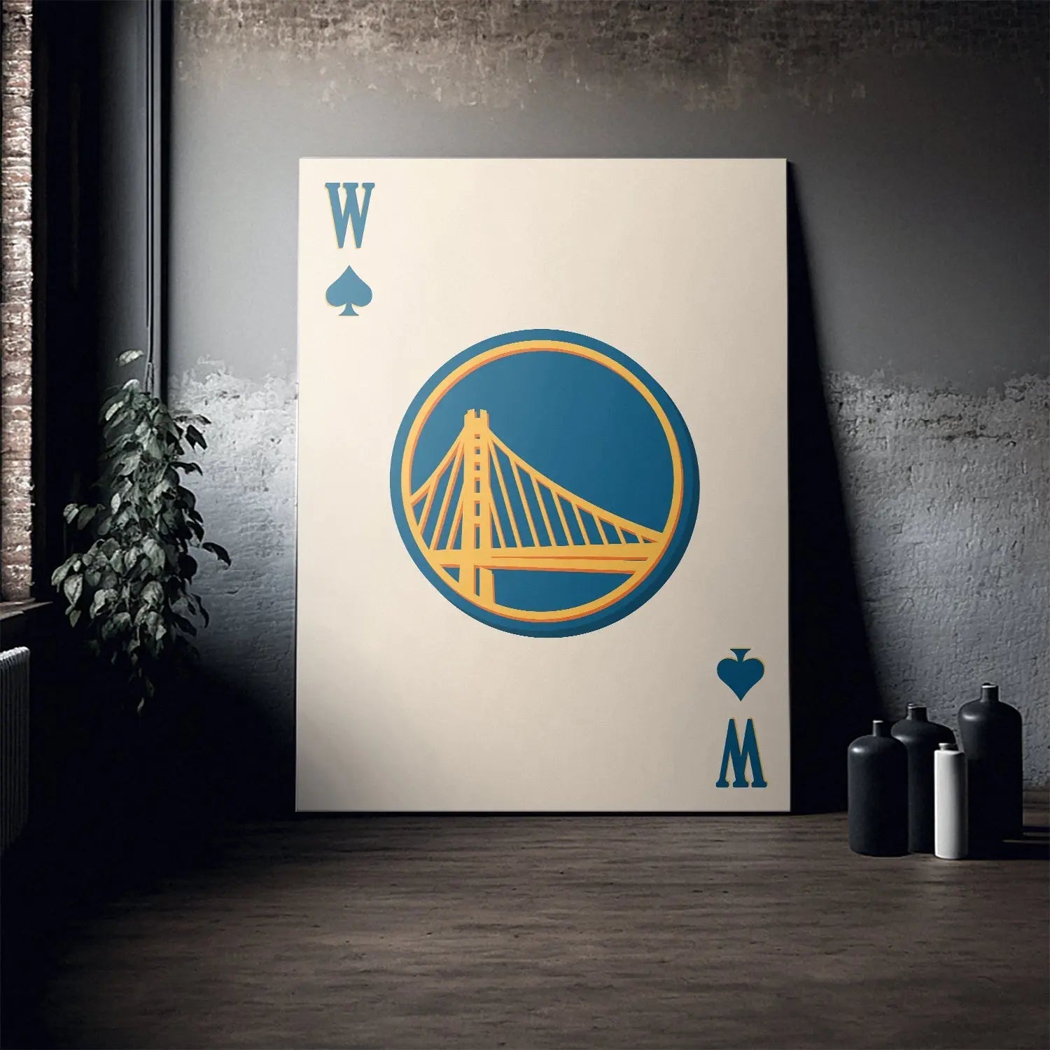 Retro Logo Card - Warriors - Premium NBA Basketball Canvas Wall Art by MasterPeaceWall