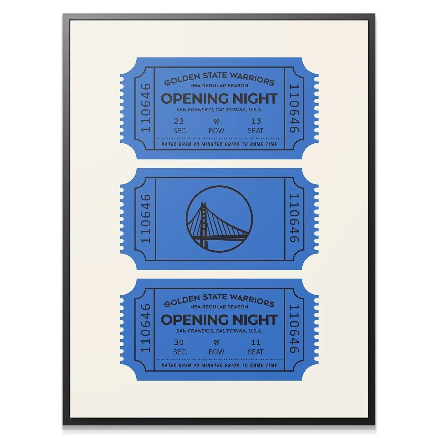 Golden State Warriors Vintage Ticket Wall Art - NBA Canvas - Premium NBA Basketball Canvas Wall Art by MasterPeaceWall