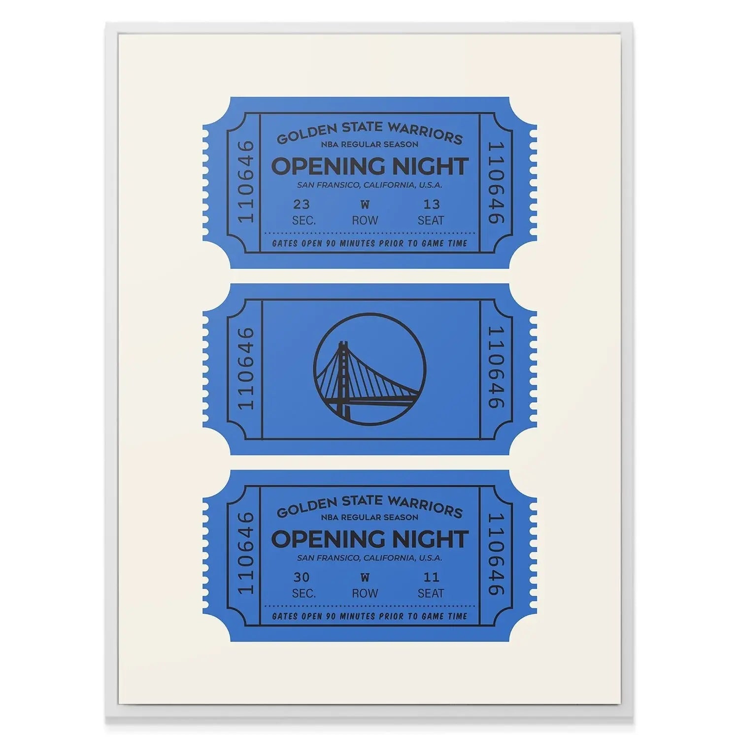 Golden State Warriors Vintage Ticket Wall Art - NBA Canvas - Premium NBA Basketball Canvas Wall Art by MasterPeaceWall