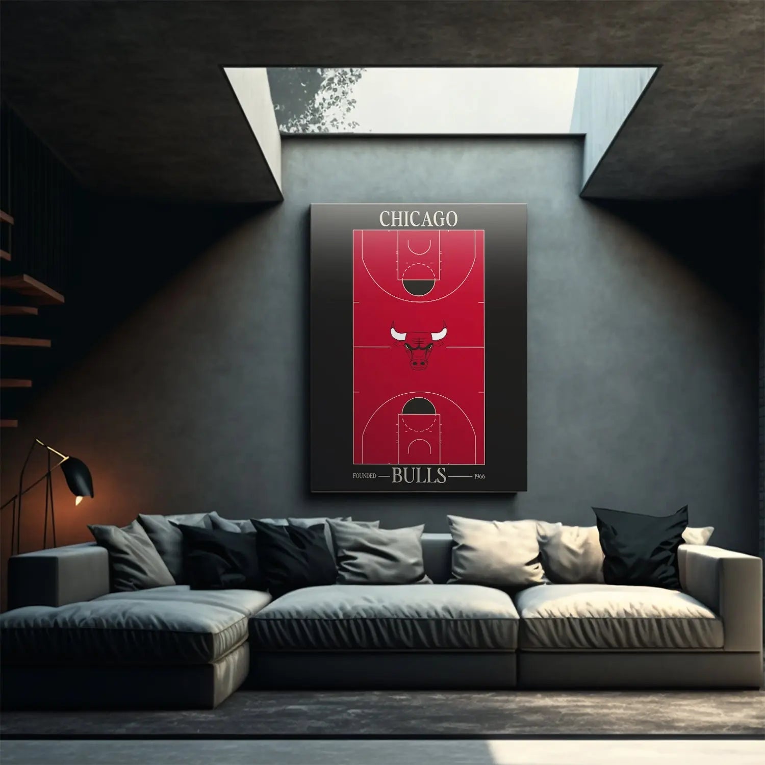 Chicago Bulls Top Court Wall Art - NBA Canvas - Premium NBA Basketball Canvas Wall Art by MasterPeaceWall