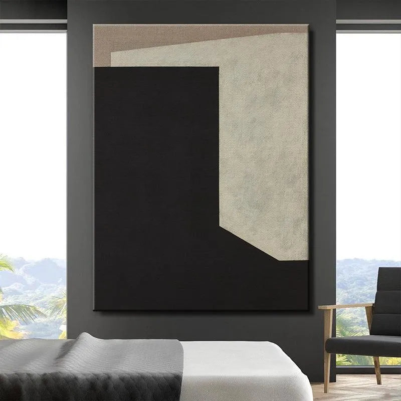 Lifestyle view of Raw No. 4 hanging above a minimalist sofa in a contemporary interior.