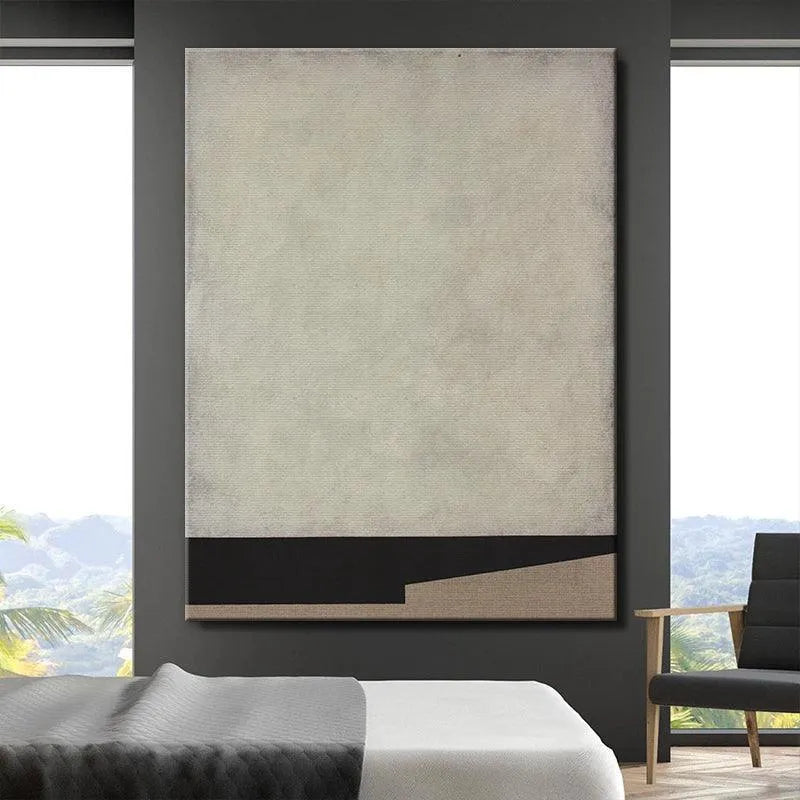 Geometric division detail showcasing the bold black band and natural beige step in Raw No. 5.