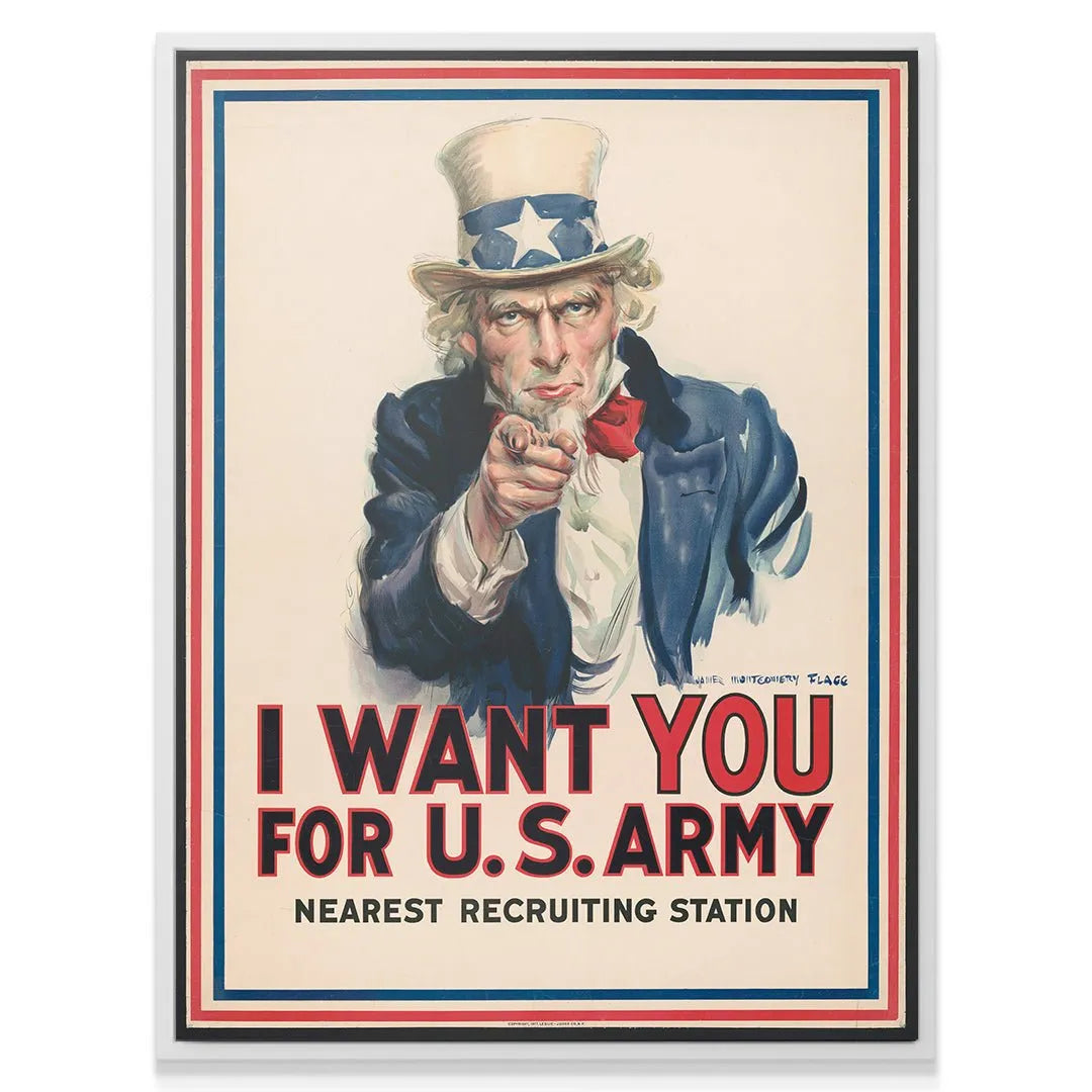 Vintage texture and paper quality detail of the framed historical Recruiting Poster reproduction.