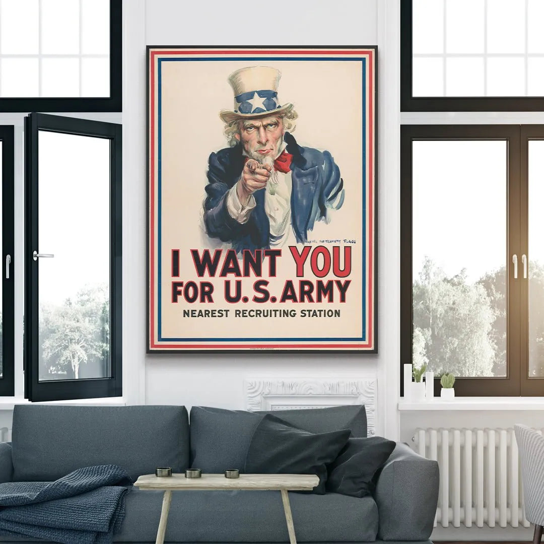 Corner perspective shot highlighting the thick red, white, and blue border of the Recruiting Poster.