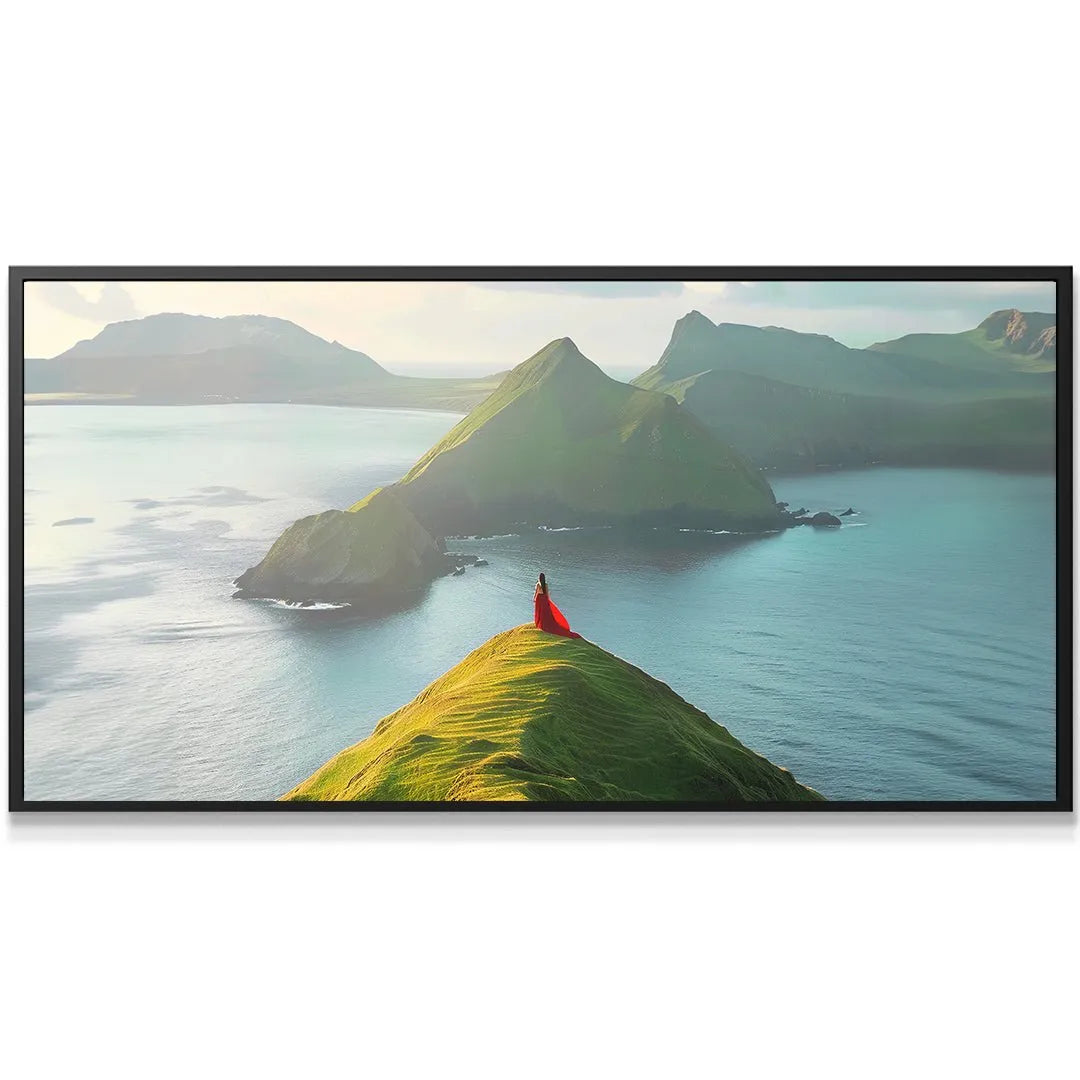 Scenic panoramic artwork showing the vibrant Red Dress against the serene blue ocean backdrop.
