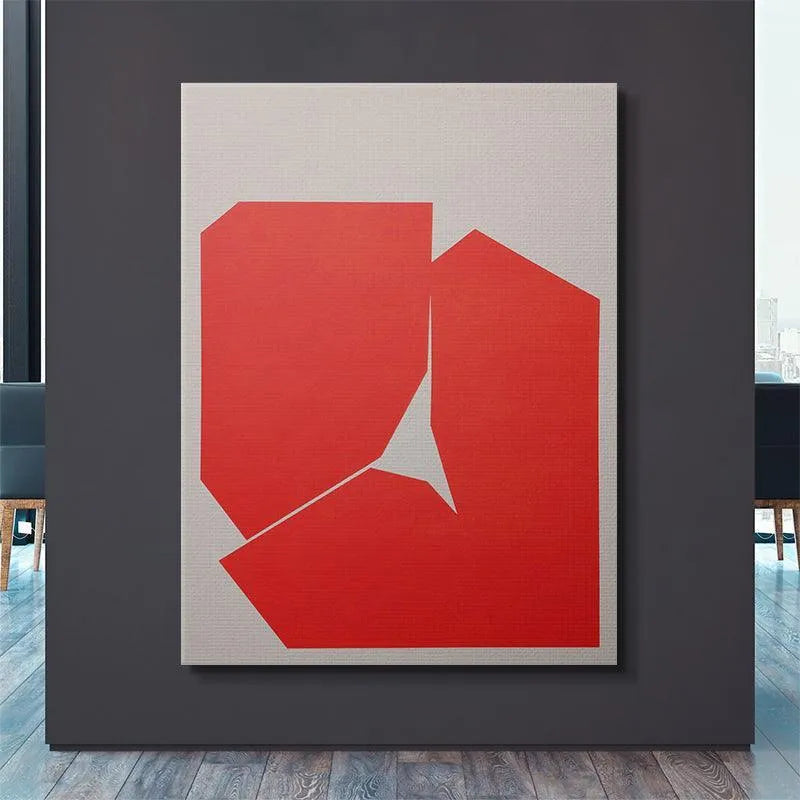 Lifestyle mockup of 'Red Shapes N.2' displayed above a minimalist sofa.