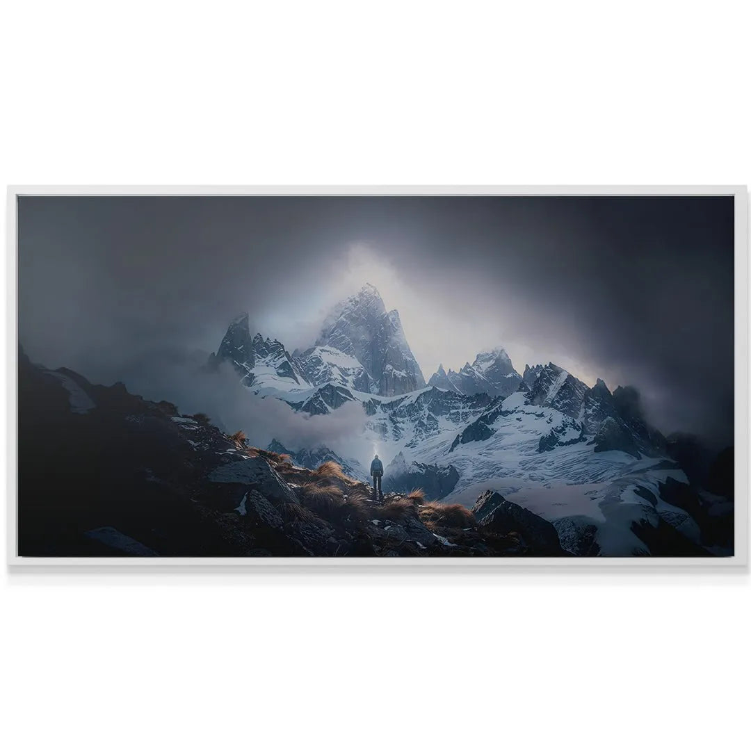 Angled product shot showcasing the deep shadows and moody dark color palette of the print: Remember The Goal.