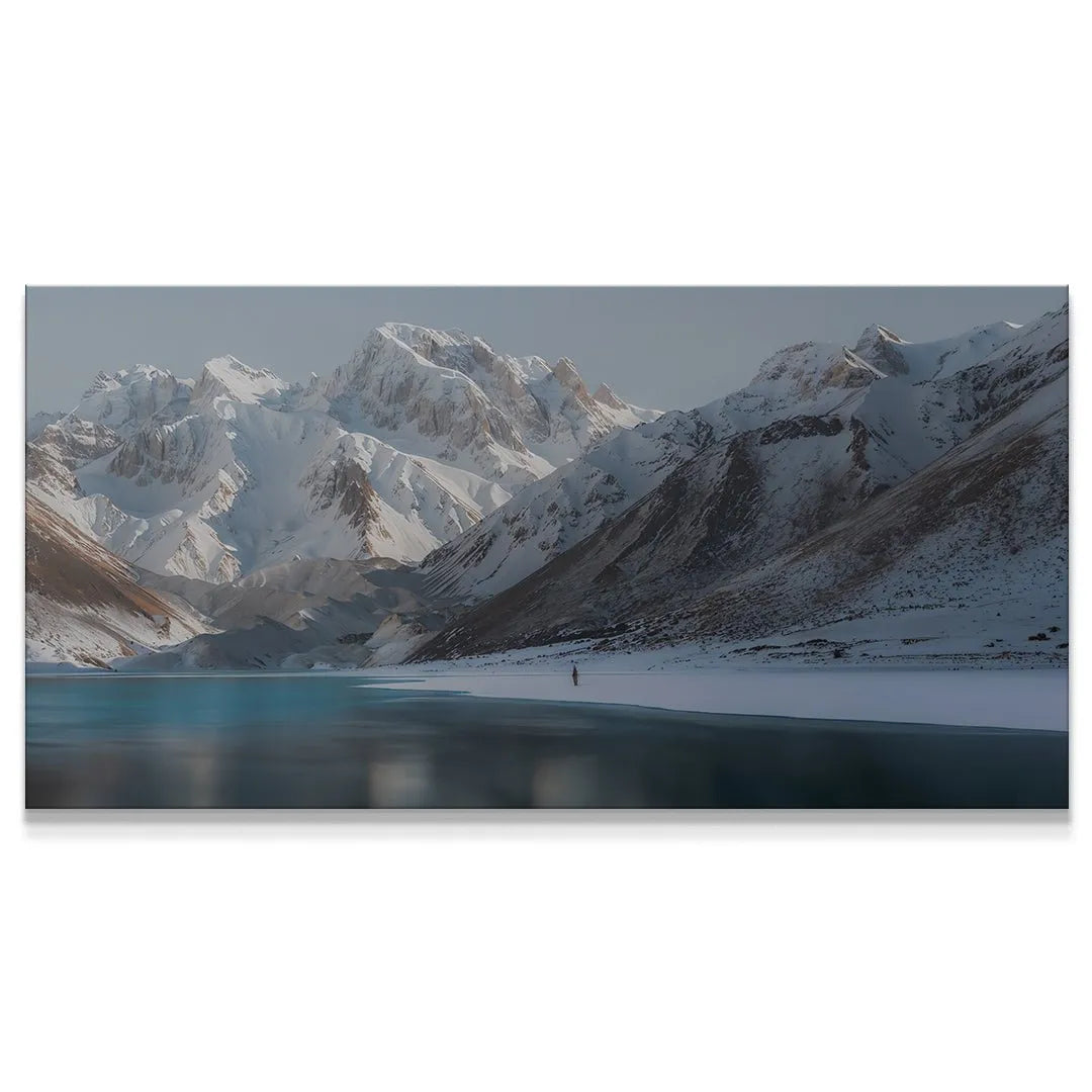 Panoramic view of the vast snowy mountains and lake, designed to Remember Why You Started (No Quote)