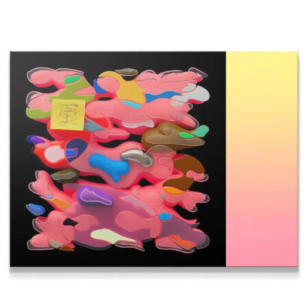 Close-up view of the 3D rendered pink blobs with metallic accents, emphasizing the depth in 'Render and sketch'.