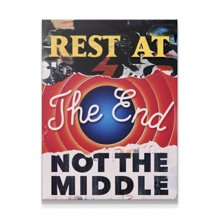 Rest At The End (Cartoon) wall art hanging in a modern living room setting.