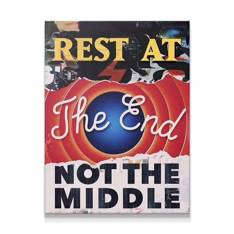 Rest At The End (Cartoon) wall art hanging in a modern living room setting.