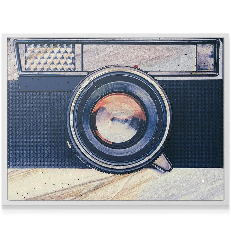 Frontal perspective showcasing the iconic shape and lens alignment of the Retro Camera.