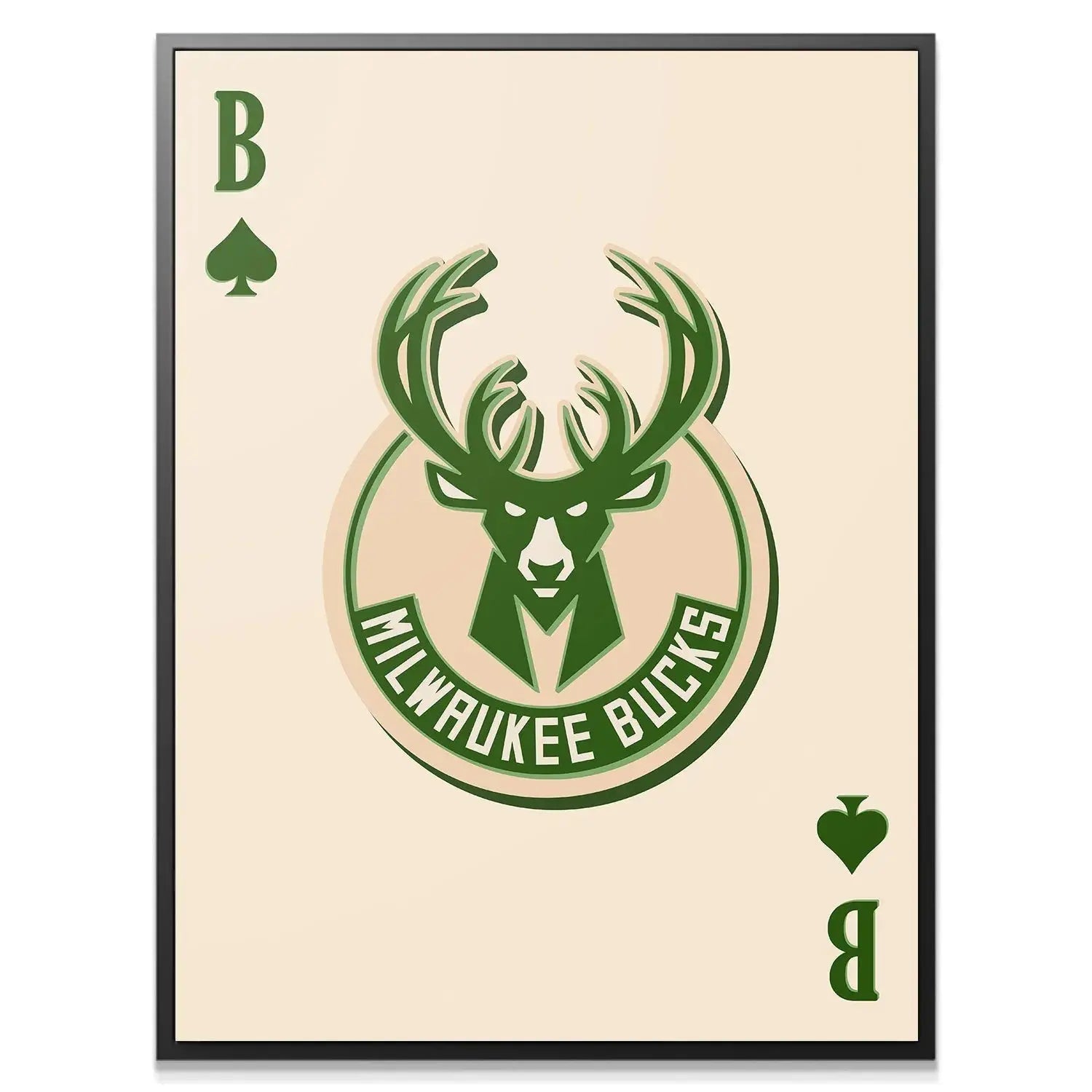 Close-up detail of the vintage green Milwaukee Bucks deer logo centered on the Retro Logo Card - Bucks.