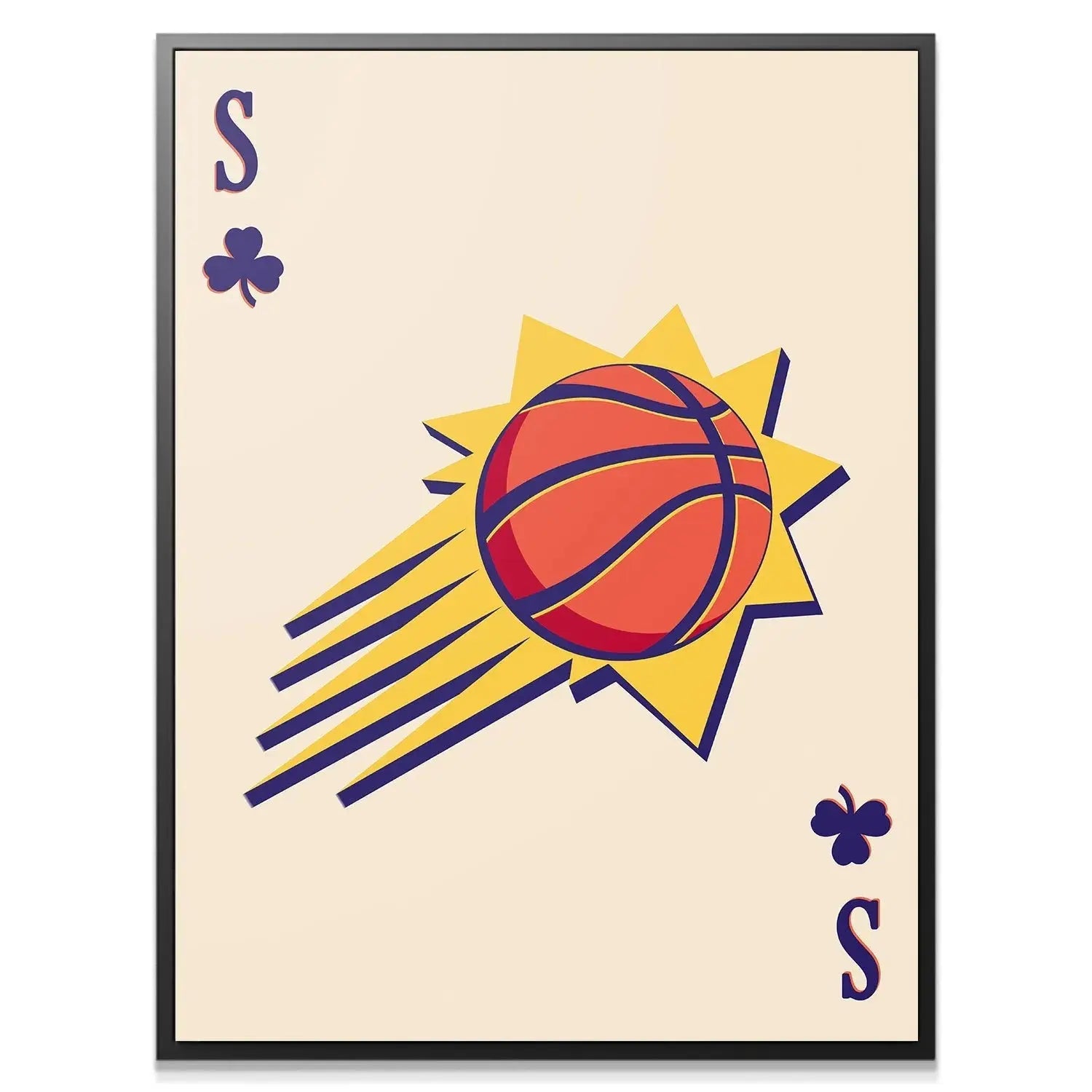 Close-up detail of the 'S' and clover suit symbol on the upper left corner of the Retro Logo Card - Suns print.