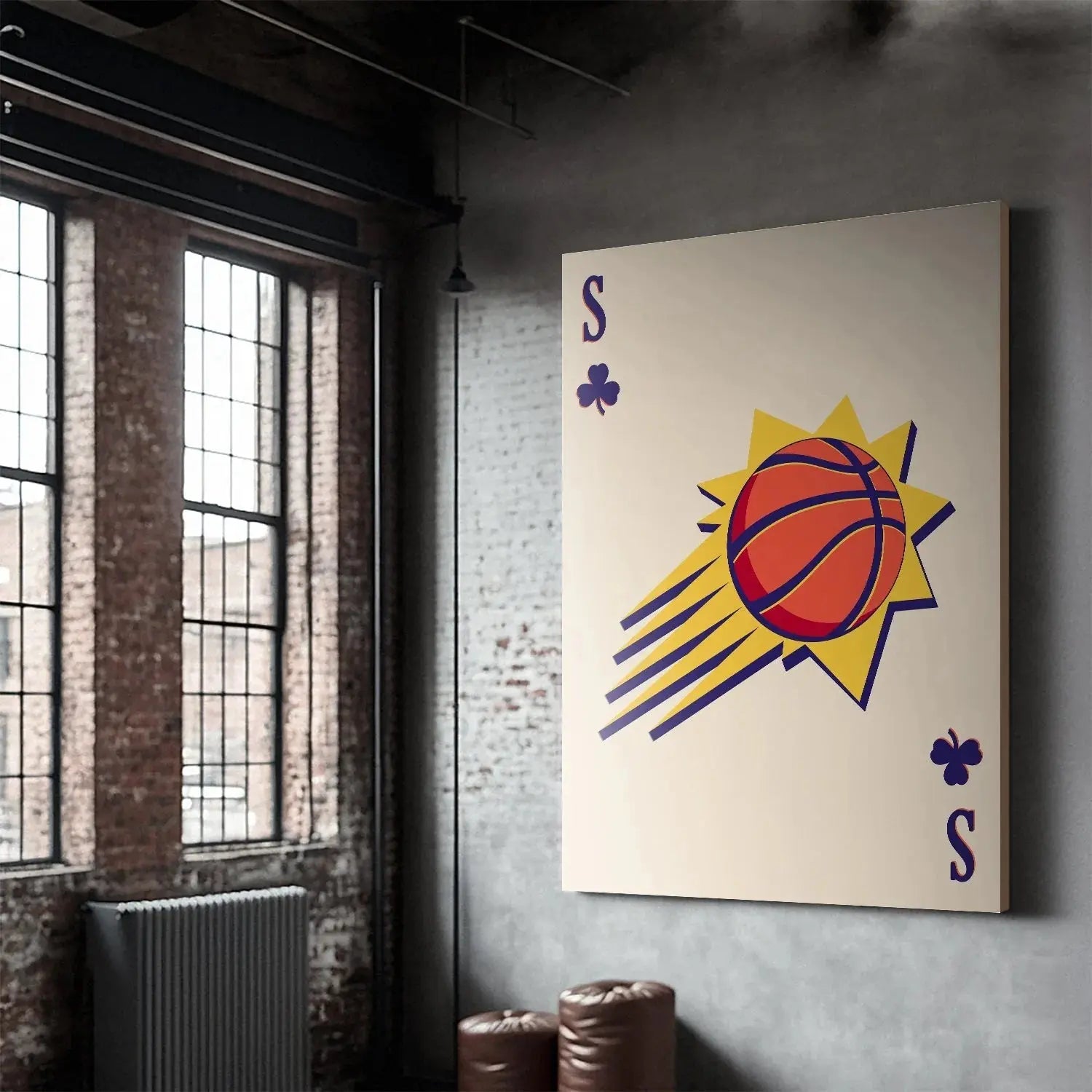 Texture simulation of the smooth matte paper finish on the premium quality Retro Logo Card - Suns poster.
