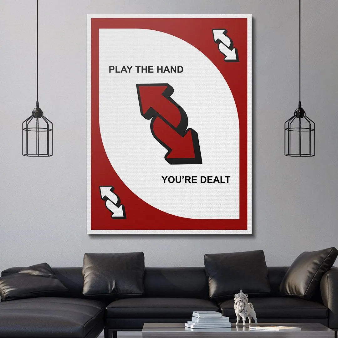 Corner detail showing the smaller white arrow icon and the crisp border of the Reverse game poster.