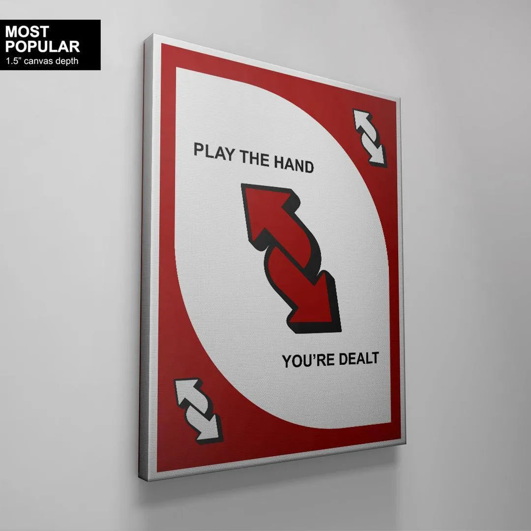 The dramatic curve of the white space contrasting with the red border on the Reverse artwork.